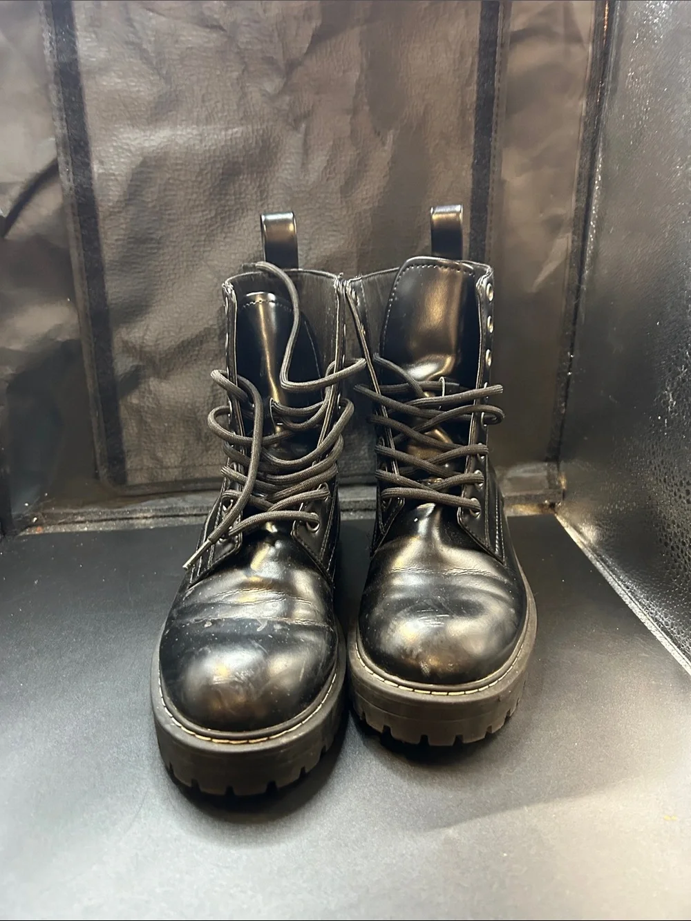 Kid’s Black Leather Lace-Up Combat Boots